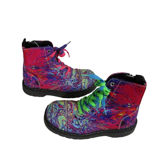 T.U.K. TUK ANARCHIC 9 Paint Swirl Combat Lug Boots PUNK Street Wear Avant Garde - Picture 4 of 12